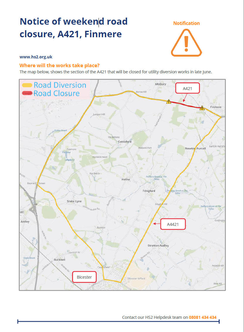 Advanced warning - A421 Closure - Caversfield Parish Council
